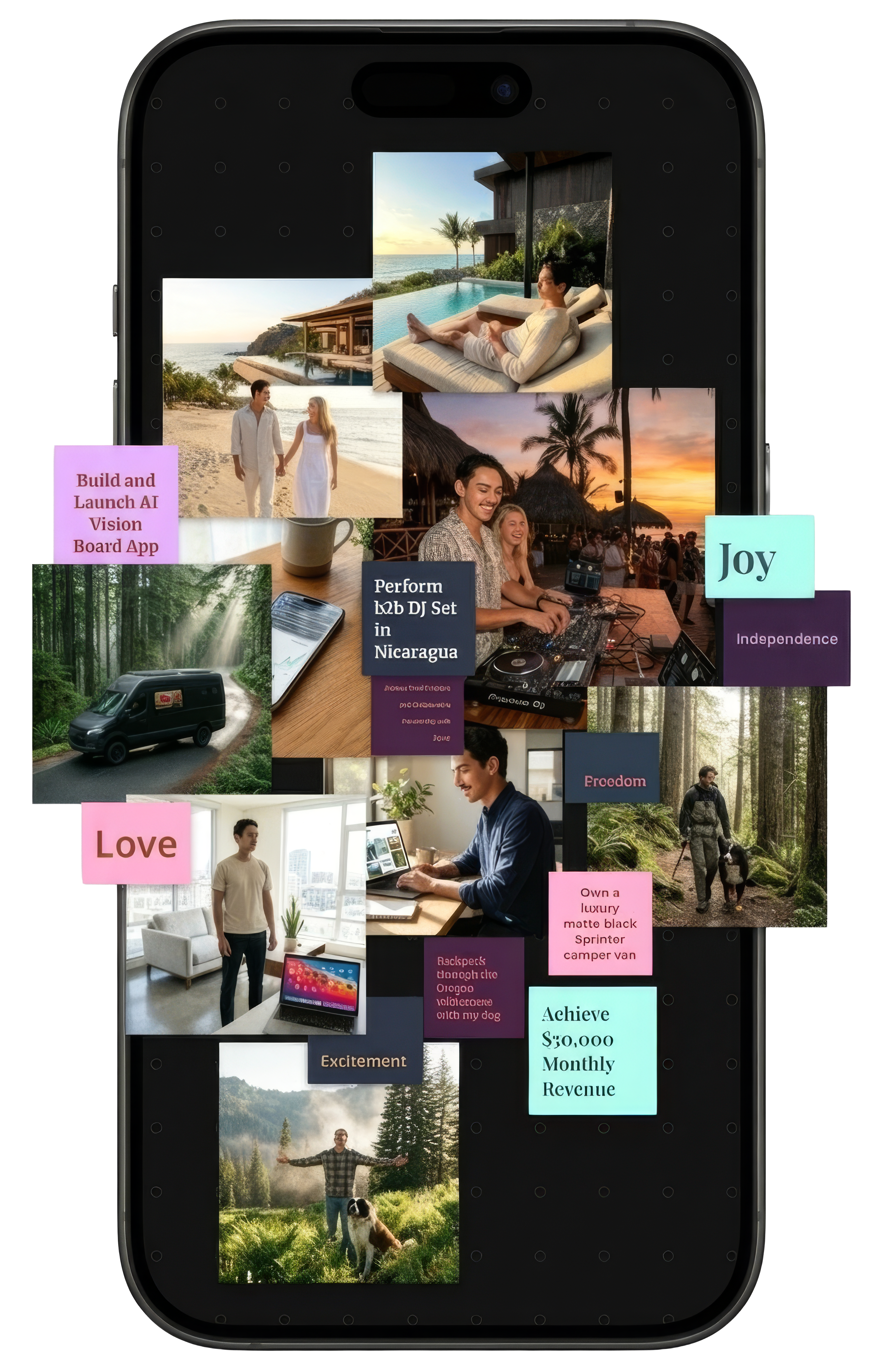 vsbo vision board showing goals like Freedom, Love, Joy, and Excitement